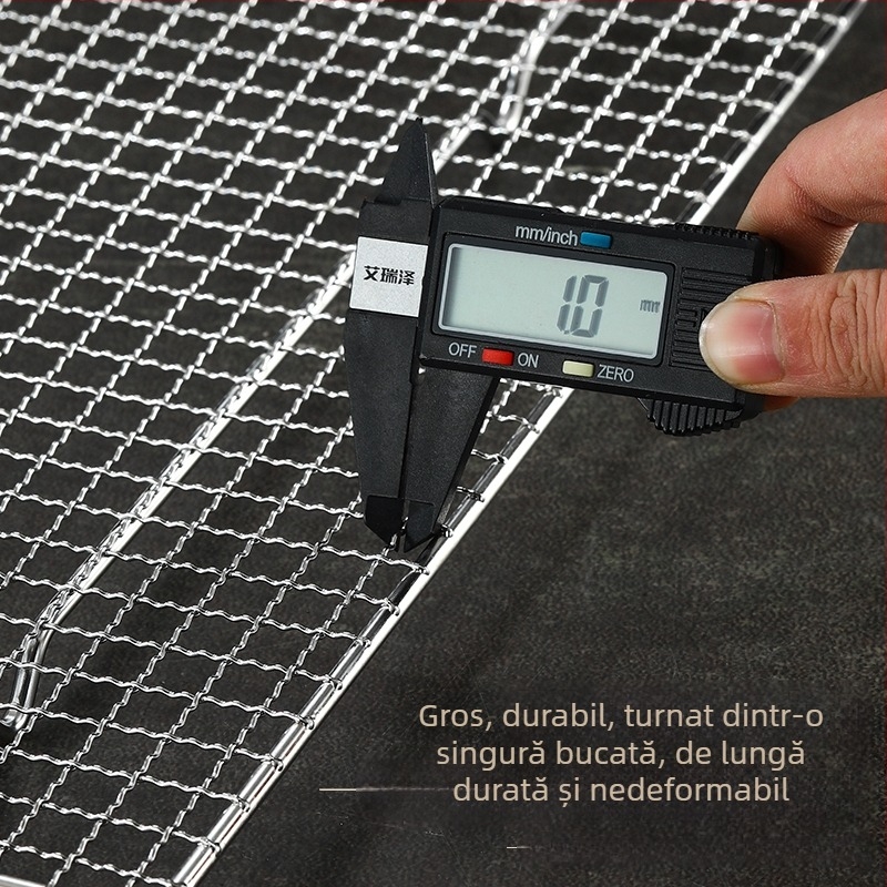Grătar din oțel inoxidabil pentru barbecue, pătrat, cu drenaj de apă și ulei, plasă întărită cu picioare, pătrate mici, pentru exterior.