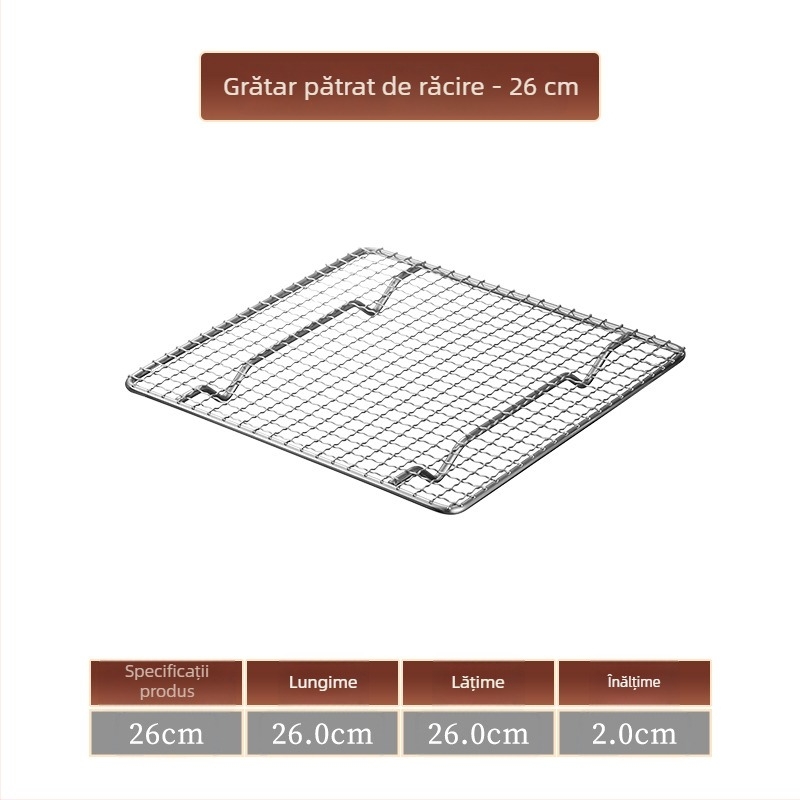 Grătar din oțel inoxidabil pentru barbecue, pătrat, cu drenaj de apă și ulei, plasă întărită cu picioare, pătrate mici, pentru exterior.