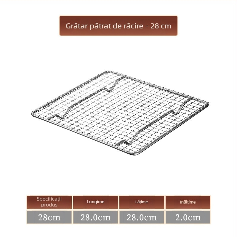 Grătar din oțel inoxidabil pentru barbecue, pătrat, cu drenaj de apă și ulei, plasă întărită cu picioare, pătrate mici, pentru exterior.