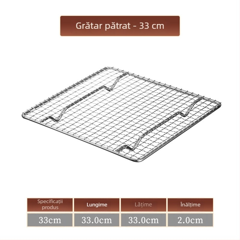 Grătar din oțel inoxidabil pentru barbecue, pătrat, cu drenaj de apă și ulei, plasă întărită cu picioare, pătrate mici, pentru exterior.