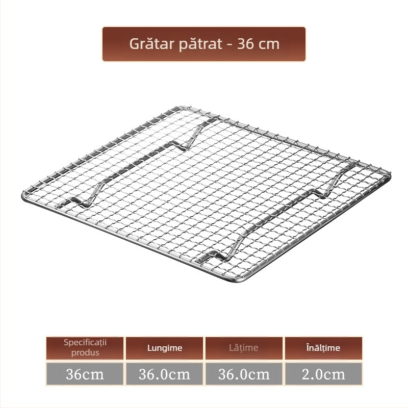 Grătar din oțel inoxidabil pentru barbecue, pătrat, cu drenaj de apă și ulei, plasă întărită cu picioare, pătrate mici, pentru exterior.
