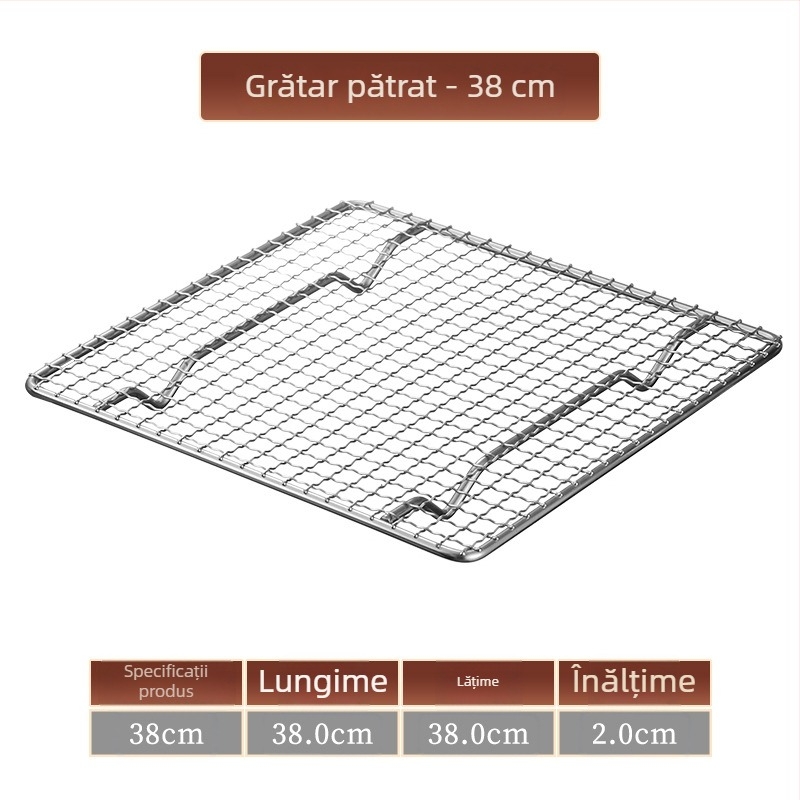 Grătar din oțel inoxidabil pentru barbecue, pătrat, cu drenaj de apă și ulei, plasă întărită cu picioare, pătrate mici, pentru exterior.