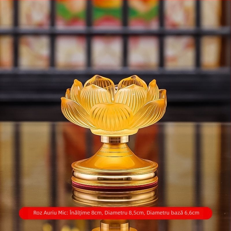 Suport de lumânare cu lotus din sticlă pentru uz casnic, bază pentru lampă cu unt, lampă de ofrandă budistă, suport pentru lampa lui Buddha, decor pentru lampă