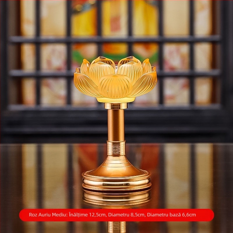 Suport de lumânare cu lotus din sticlă pentru uz casnic, bază pentru lampă cu unt, lampă de ofrandă budistă, suport pentru lampa lui Buddha, decor pentru lampă