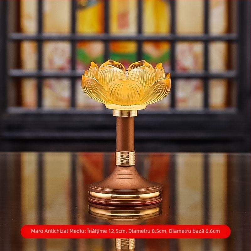 Suport de lumânare cu lotus din sticlă pentru uz casnic, bază pentru lampă cu unt, lampă de ofrandă budistă, suport pentru lampa lui Buddha, decor pentru lampă