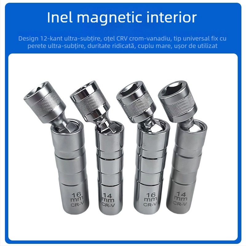 Soclu magnetic universal pentru bujii, 14 mm și 16 mm, cu 12 unghiuri, pentru motociclete și mașini, unealtă de demontare a bujiilor