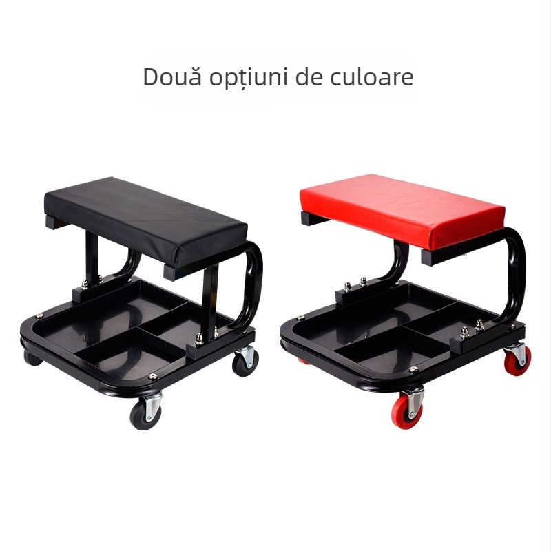 Scaun universal pentru reparații auto cu tavă pentru unelte, scaun de depozitare multifuncțional, scaun mobil pentru reparații auto, roți pivotante la 360°, scaun de unelte în formă de U, scaun pătrat
