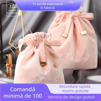 Geantă cosmetică din catifea, pentru călătorii, capacitate mare, închidere cu șnur, stil Nordic