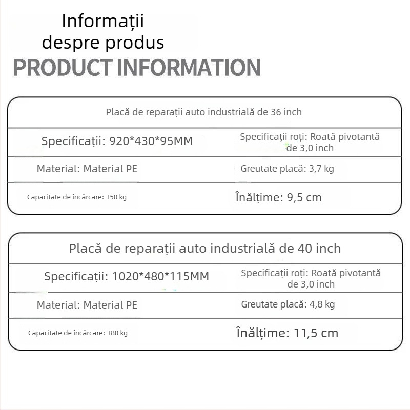 Creeper pentru reparații auto, 36/40 inch, cu roți universale