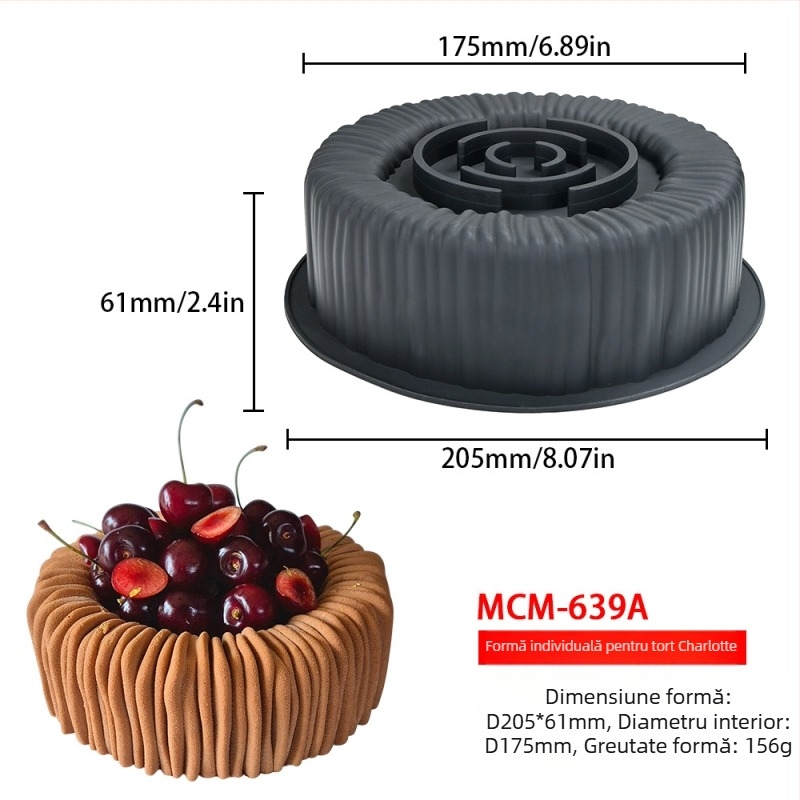 Set cu 6 forme Charlotte Mousse pentru tort, forme cilindrice din silicon cu caneluri, pentru cofetărie DIY