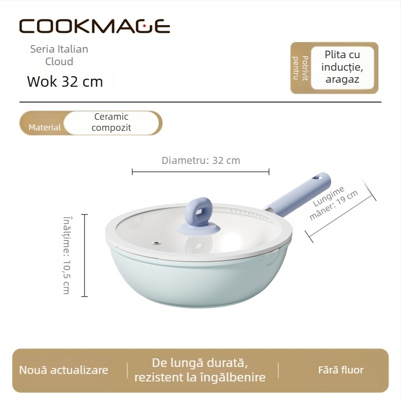 Set ceramic antiaderent: oală pentru lapte, oală pentru hrana de bebe, oală pentru tăiței instant, tigaie pentru prăjit, oală pentru supă – colecție completă