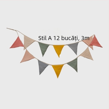 Steaguri din bumbac multicolore pentru camera copiilor — ghirlandă triunghiulară pentru decor la grădiniță