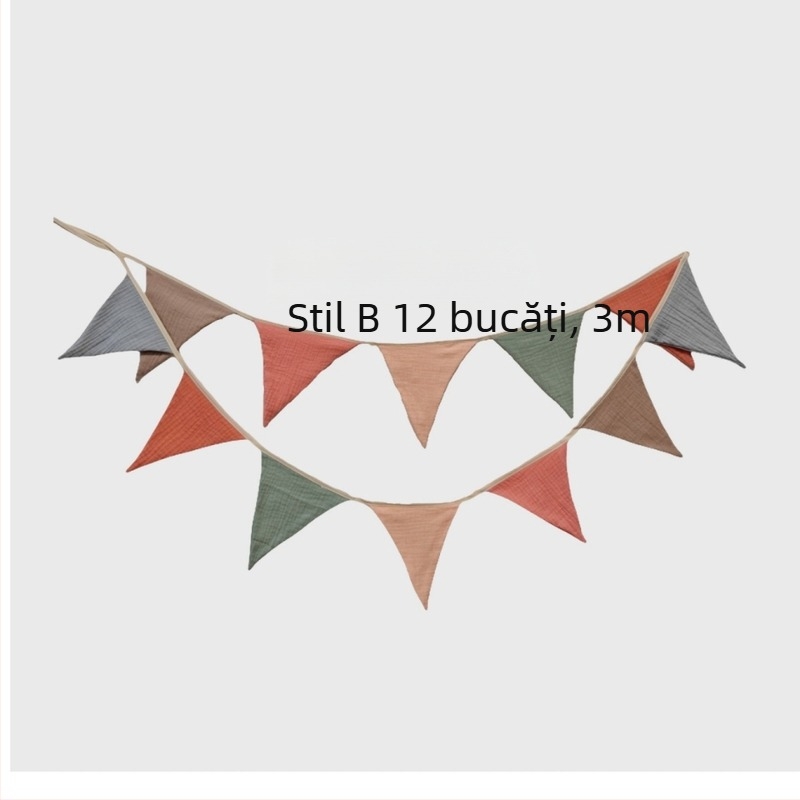 Steaguri din bumbac multicolore pentru camera copiilor — ghirlandă triunghiulară pentru decor la grădiniță