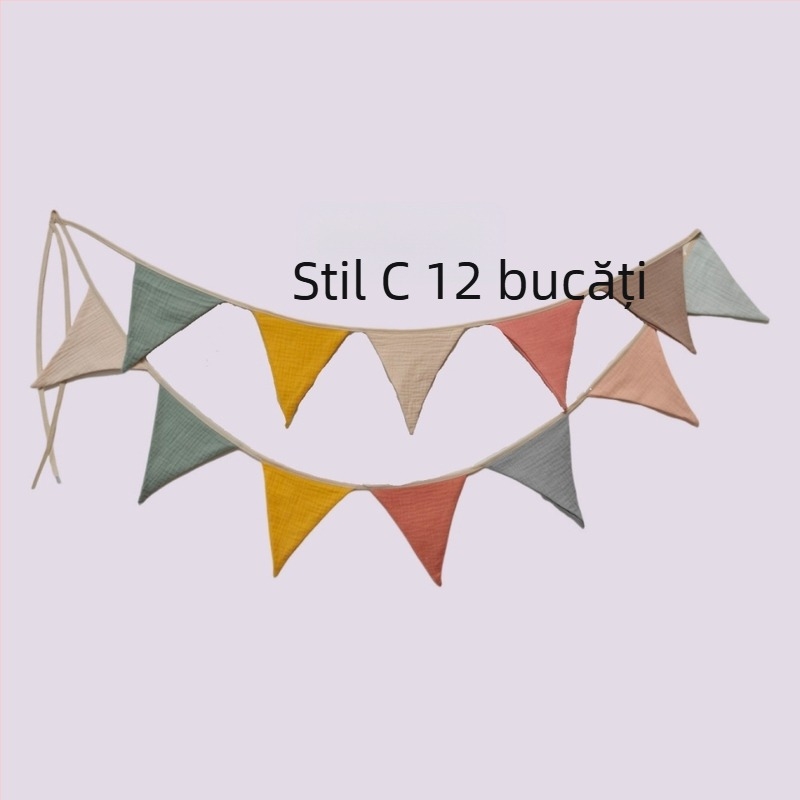 Steaguri din bumbac multicolore pentru camera copiilor — ghirlandă triunghiulară pentru decor la grădiniță