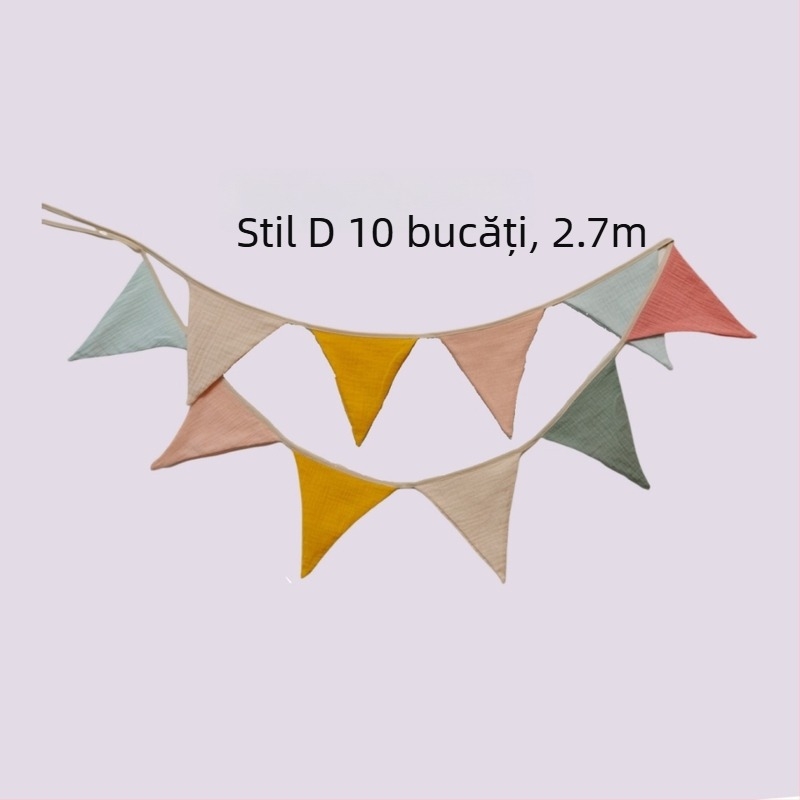 Steaguri din bumbac multicolore pentru camera copiilor — ghirlandă triunghiulară pentru decor la grădiniță