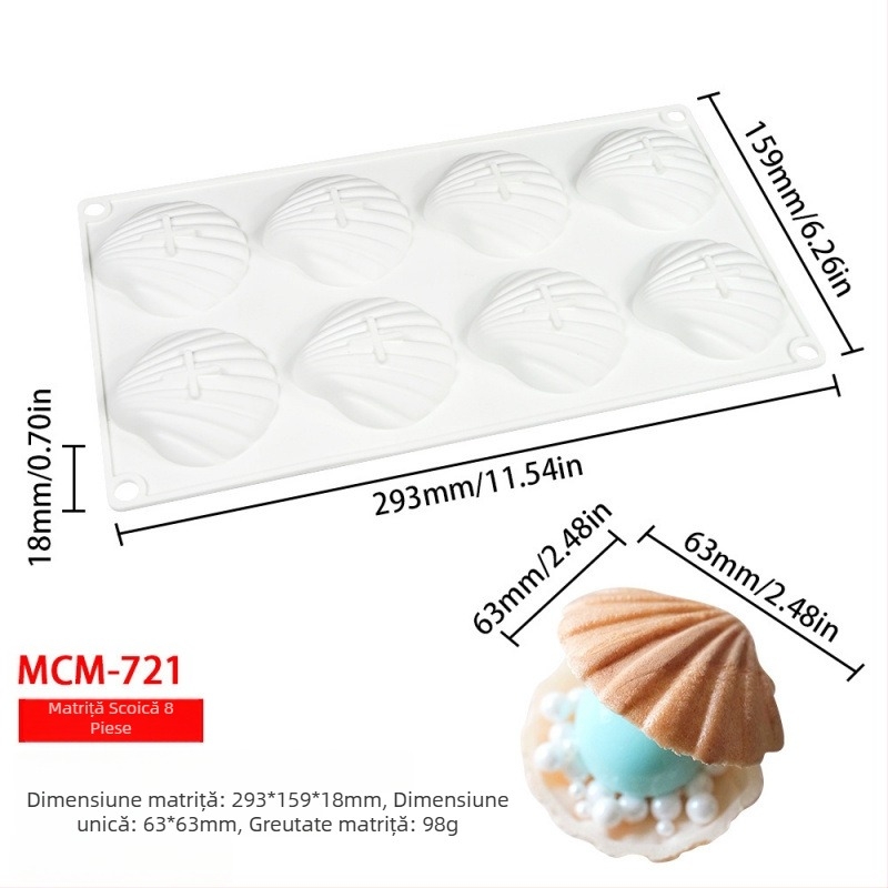 Set din silicon pentru copt, 6 forme cu formă de cochilie pentru prăjituri, forme pentru mousse de ciocolată cu perle și forme pentru lumânări