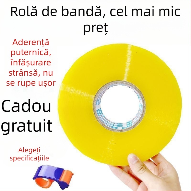 Bandă de ambalare galbenă transparentă, rolă mare, aderență puternică
