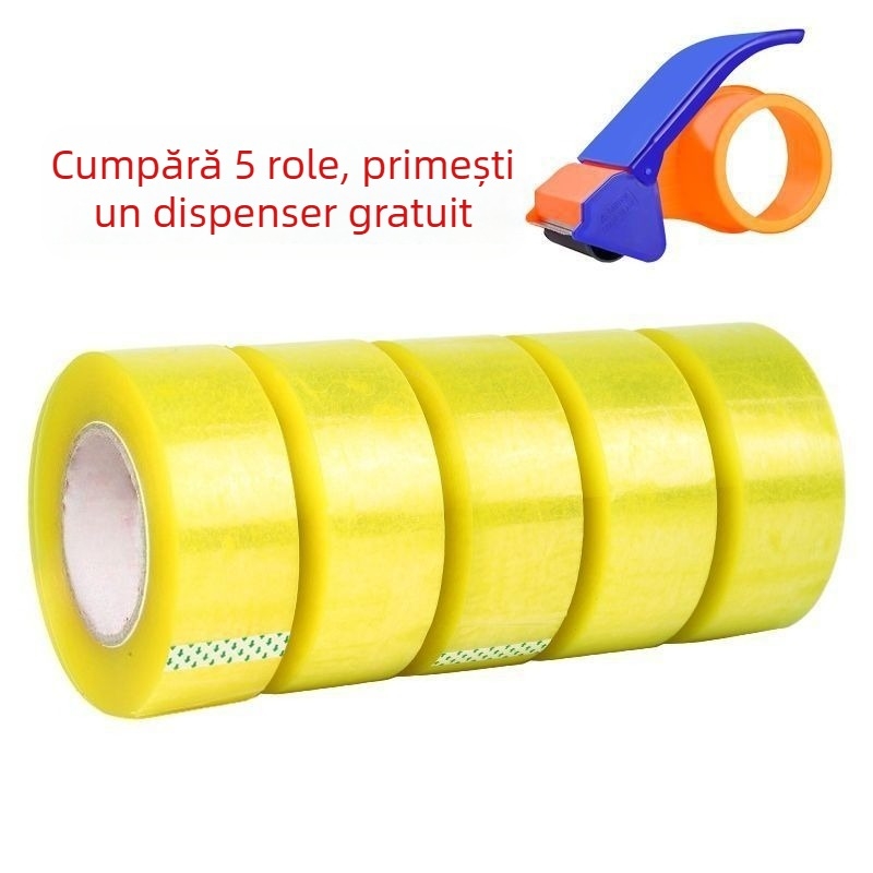 Bandă de ambalare galbenă transparentă, rolă mare, aderență puternică