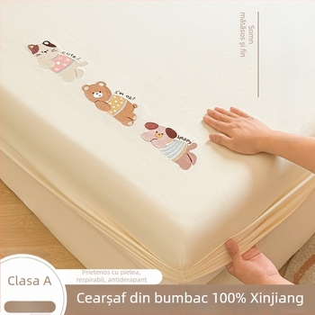 Set de lenjerie pentru copii, 3 piese, din 100% bumbac: cearșaf cu elastic, husă de pat și protecție pentru saltea cu suprafață antiderapantă