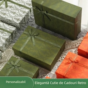 În stoc cutie cadou verde, stil vintage, cu capac dublu, mare, lux discret, lucrată manual
