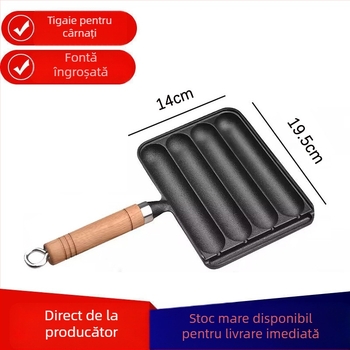Tigaie grill din fontă pentru cârnați – pătrată, 0,9 kg, fără strat; pentru cârnați, prăjituri din orez, kebab de miel și alimente cu gluten