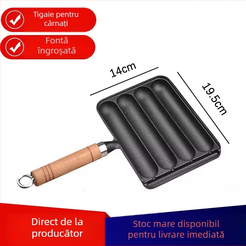 Tigaie grill din fontă pentru cârnați – pătrată, 0,9 kg, fără strat; pentru cârnați, prăjituri din orez, kebab de miel și alimente cu gluten