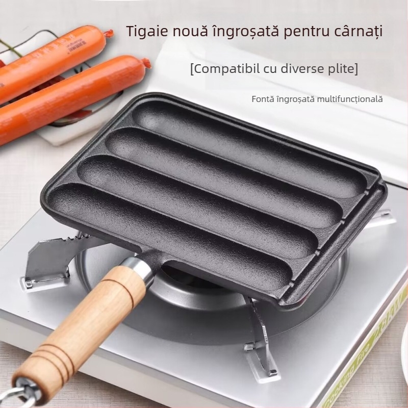 Tigaie grill din fontă pentru cârnați – pătrată, 0,9 kg, fără strat; pentru cârnați, prăjituri din orez, kebab de miel și alimente cu gluten