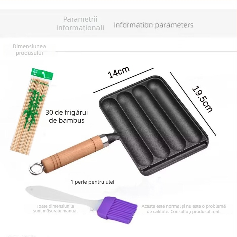 Tigaie grill din fontă pentru cârnați – pătrată, 0,9 kg, fără strat; pentru cârnați, prăjituri din orez, kebab de miel și alimente cu gluten