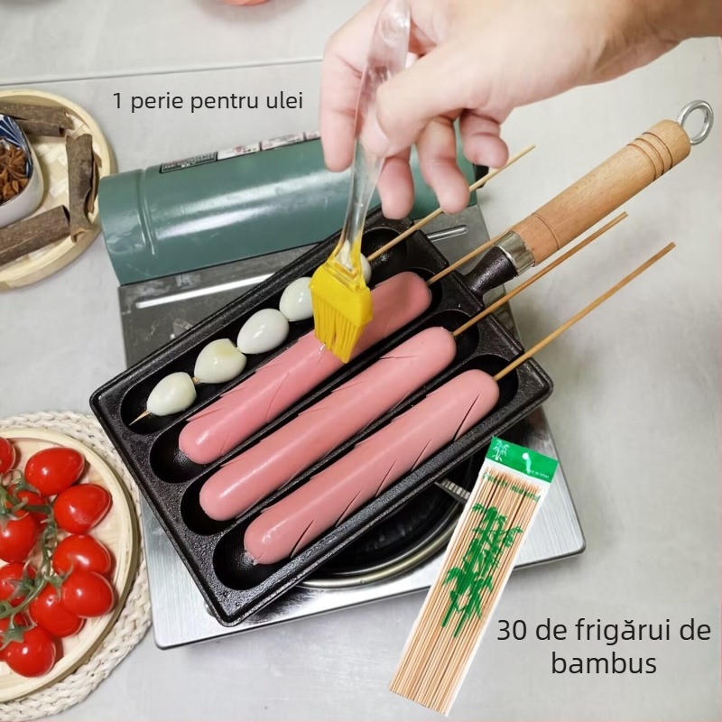 Tigaie grill din fontă pentru cârnați – pătrată, 0,9 kg, fără strat; pentru cârnați, prăjituri din orez, kebab de miel și alimente cu gluten