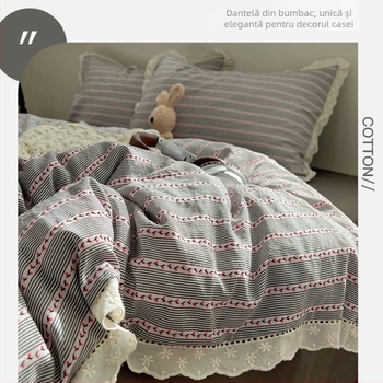 Set de pat Jacquard din bumbac spălat, cu dantelă, stil prințesă, patru piese, pentru toate anotimpurile