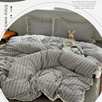 Set de pat Jacquard din bumbac spălat, cu dantelă, stil prințesă, patru piese, pentru toate anotimpurile