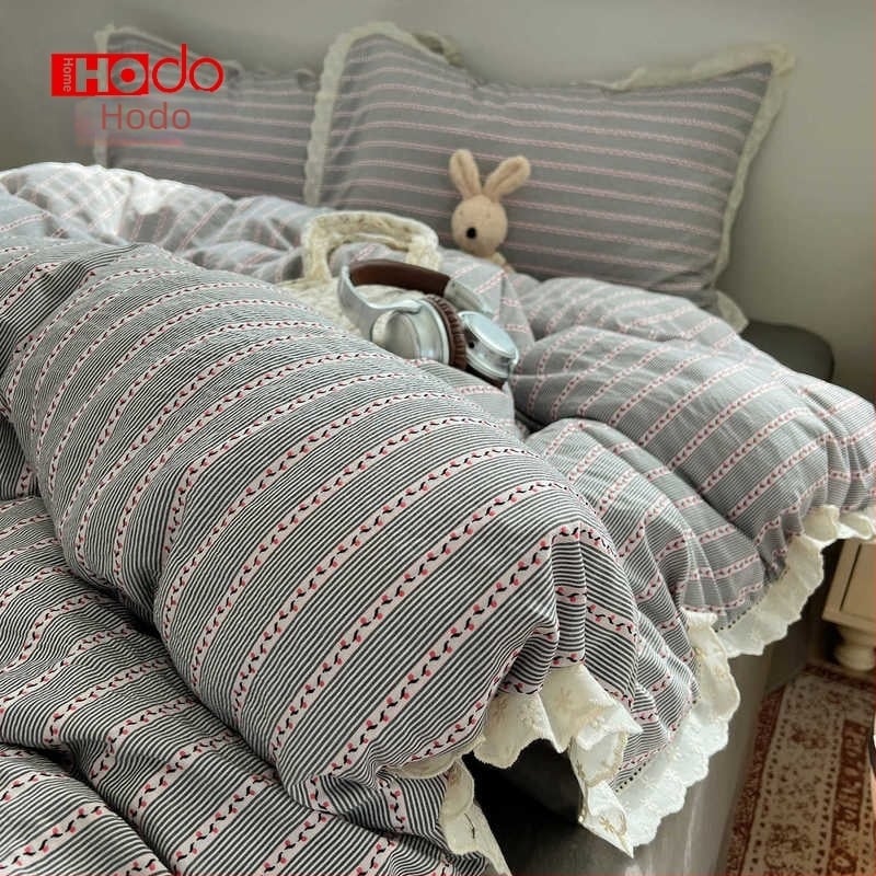 Set de pat Jacquard din bumbac spălat, cu dantelă, stil prințesă, patru piese, pentru toate anotimpurile