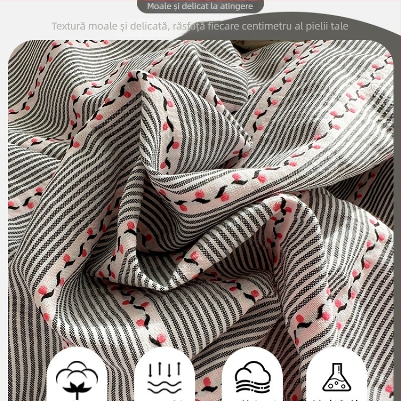 Set de pat Jacquard din bumbac spălat, cu dantelă, stil prințesă, patru piese, pentru toate anotimpurile