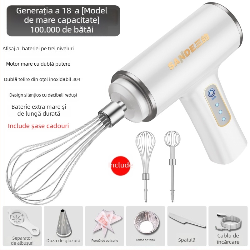 Mixer electric portabil, reîncărcabil, pentru prăjituri și frișă