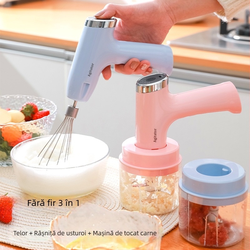 Mixer electric de bucătărie trei în unu: tel pentru ouă, râșniță de usturoi, procesor de alimente, bătător de smântână, râșniță de carne și aparat multifuncțional pentru prăjituri