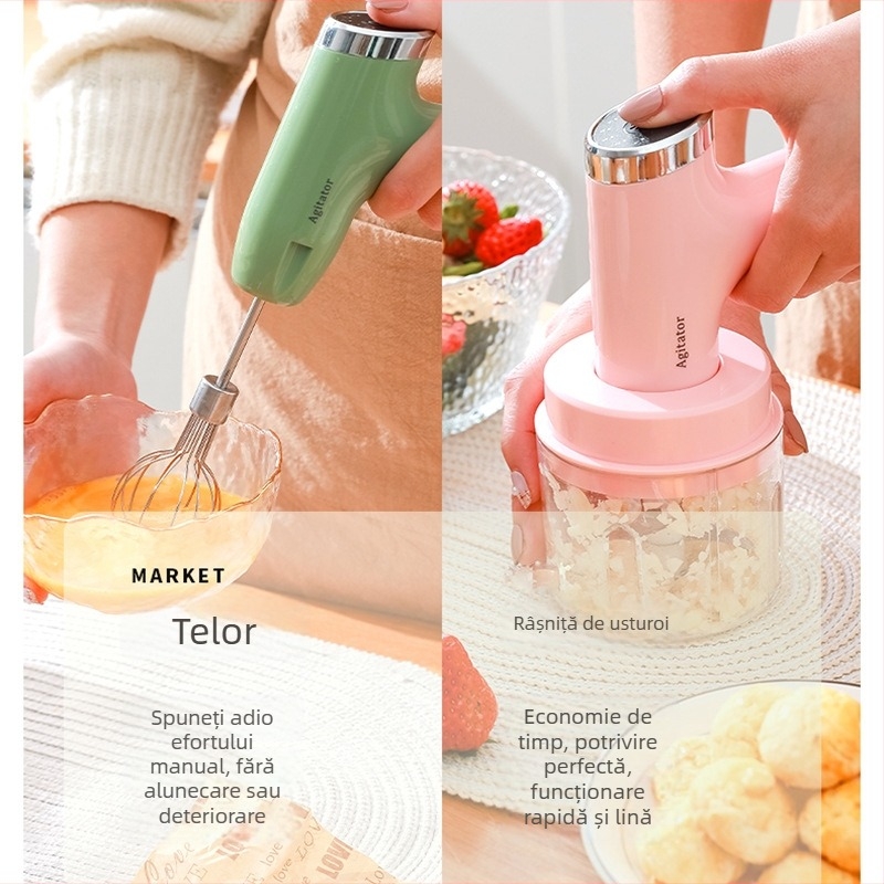 Mixer electric de bucătărie trei în unu: tel pentru ouă, râșniță de usturoi, procesor de alimente, bătător de smântână, râșniță de carne și aparat multifuncțional pentru prăjituri