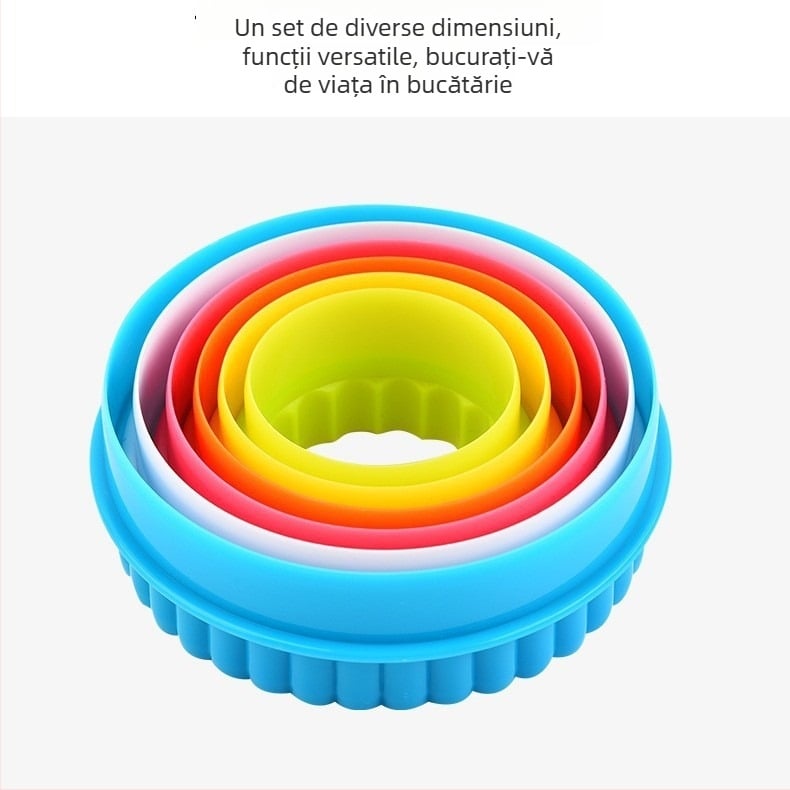 Formă rotundă pentru biscuiți cu model floral, set de 6 piese, dantelă colorată, inel mousse, tăietor de prăjituri