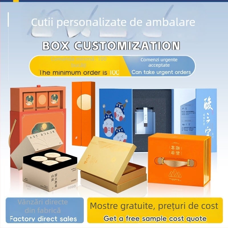 Cutie cadou personalizabilă pentru suplimente alimentare, produse de îngrijire a pielii și cosmetică, cu capac rabatabil și insignă
