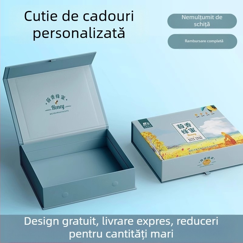 Cutie cadou personalizabilă pentru suplimente alimentare, produse de îngrijire a pielii și cosmetică, cu capac rabatabil și insignă