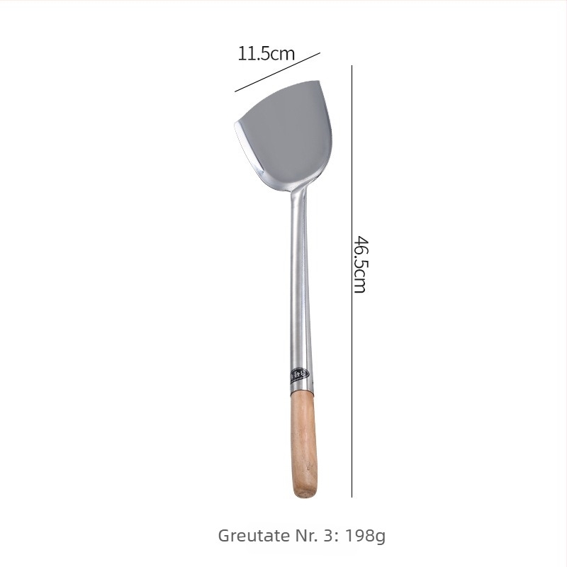 Lingură de prăjit din oțel inoxidabil, mâner din lemn, mâner lung – spatulă de bucătărie