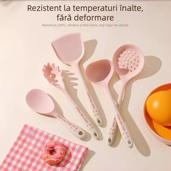 Set silicon lingură și spatulă Kawashimaya x Lulu Pig, rezistent la temperaturi înalte, ustensile de bucătărie, calitate alimentară