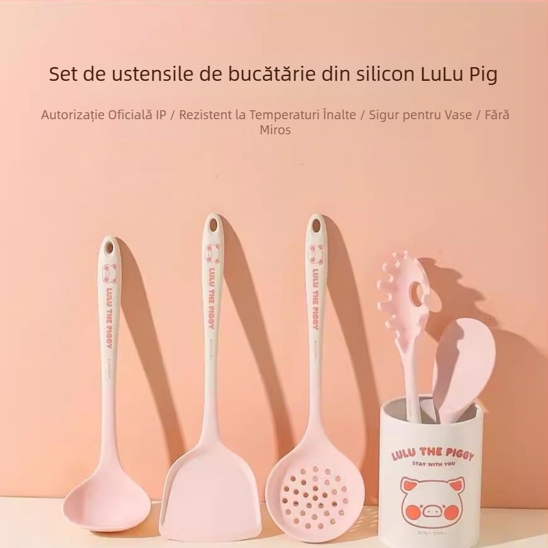 Set silicon lingură și spatulă Kawashimaya x Lulu Pig, rezistent la temperaturi înalte, ustensile de bucătărie, calitate alimentară