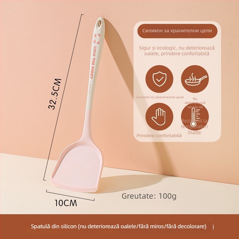 Set silicon lingură și spatulă Kawashimaya x Lulu Pig, rezistent la temperaturi înalte, ustensile de bucătărie, calitate alimentară