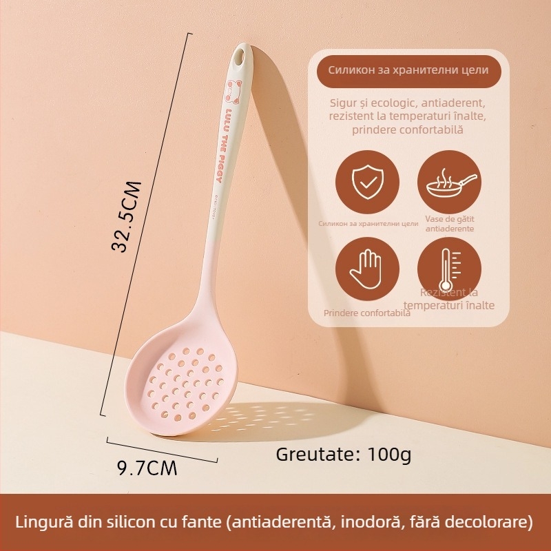 Set silicon lingură și spatulă Kawashimaya x Lulu Pig, rezistent la temperaturi înalte, ustensile de bucătărie, calitate alimentară