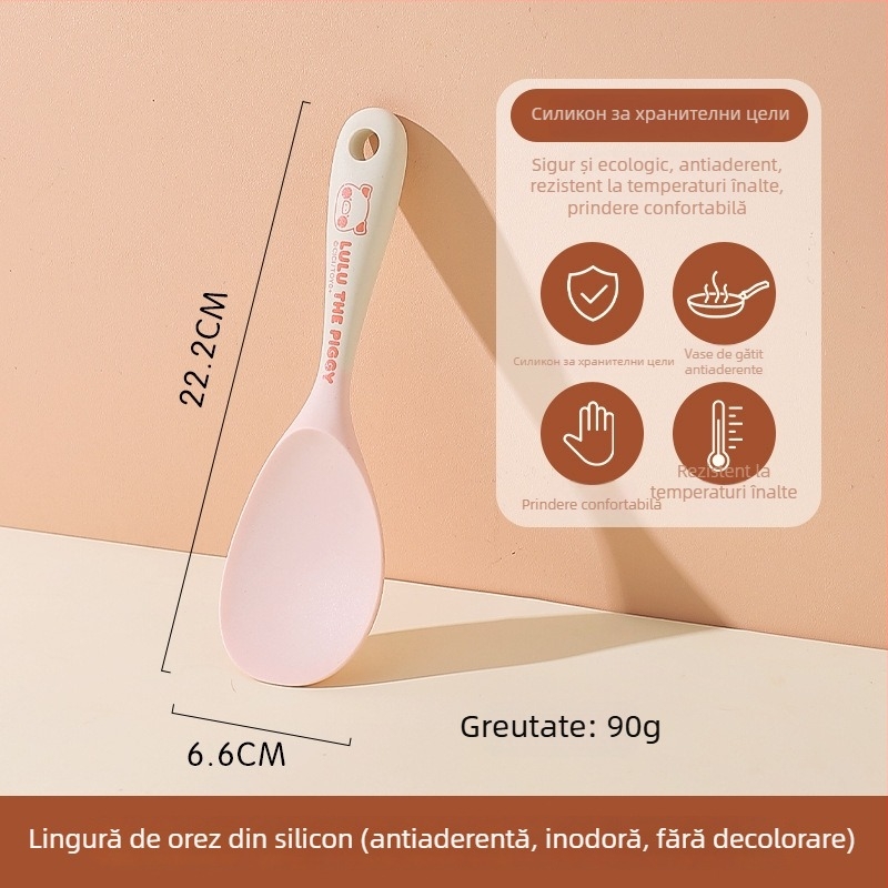 Set silicon lingură și spatulă Kawashimaya x Lulu Pig, rezistent la temperaturi înalte, ustensile de bucătărie, calitate alimentară