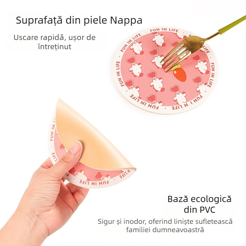 Naisi covoraș izolant pentru masă - protecție împotriva arsurilor, antiderapant și absorbant, suport pentru farfurii și oale, design cartoon, rotund, gros
