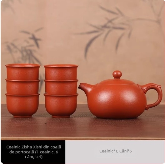 Ceainic Yixing din lut purpuriu, lucrat manual, textură de coajă de portocală și lut roșu, design Fenix, portabil pentru uz casnic și cadou, calitate superioară