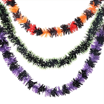 Ghirlandă de Halloween 2 m — neagră cu margine verde, panglici colorate pentru decor de casă și ornamente de perete DIY pentru petrecere