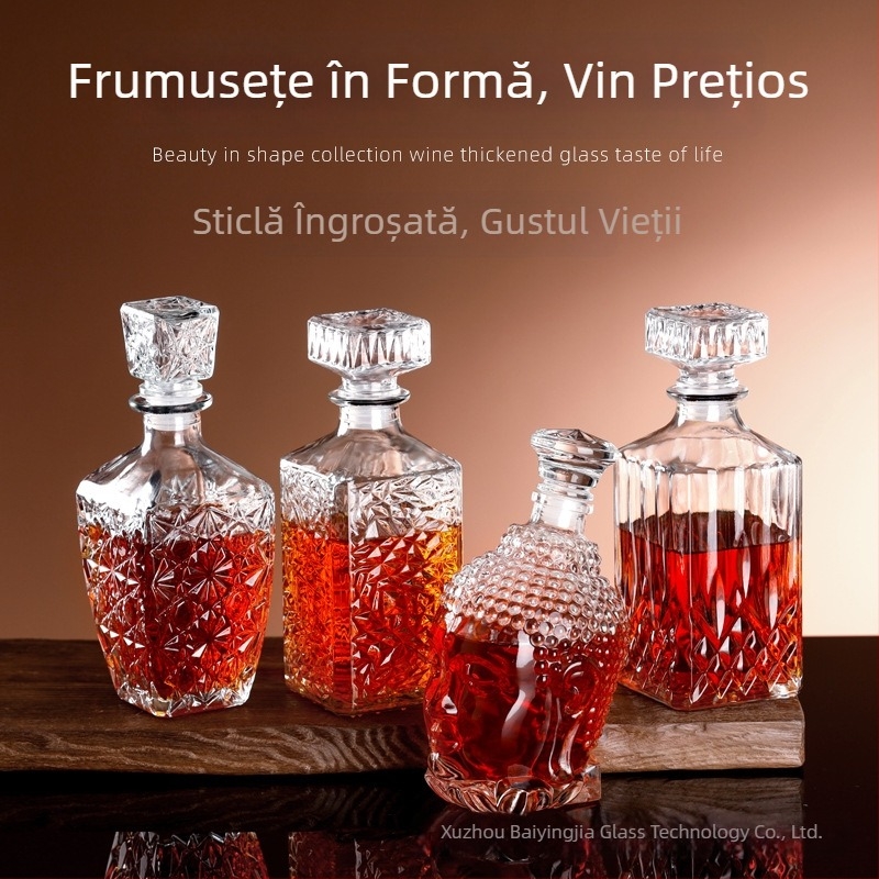 Sticlă de vin goală, decantor de înaltă clasă cu capac, recipient de depozitare în stil european pentru vin, whisky și băuturi spirtoase
