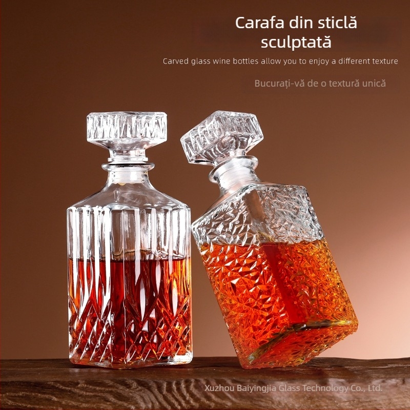 Sticlă de vin goală, decantor de înaltă clasă cu capac, recipient de depozitare în stil european pentru vin, whisky și băuturi spirtoase